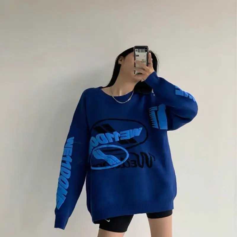 Осенне-зимний свитер большого размера корейский модный топ с принтом букв и