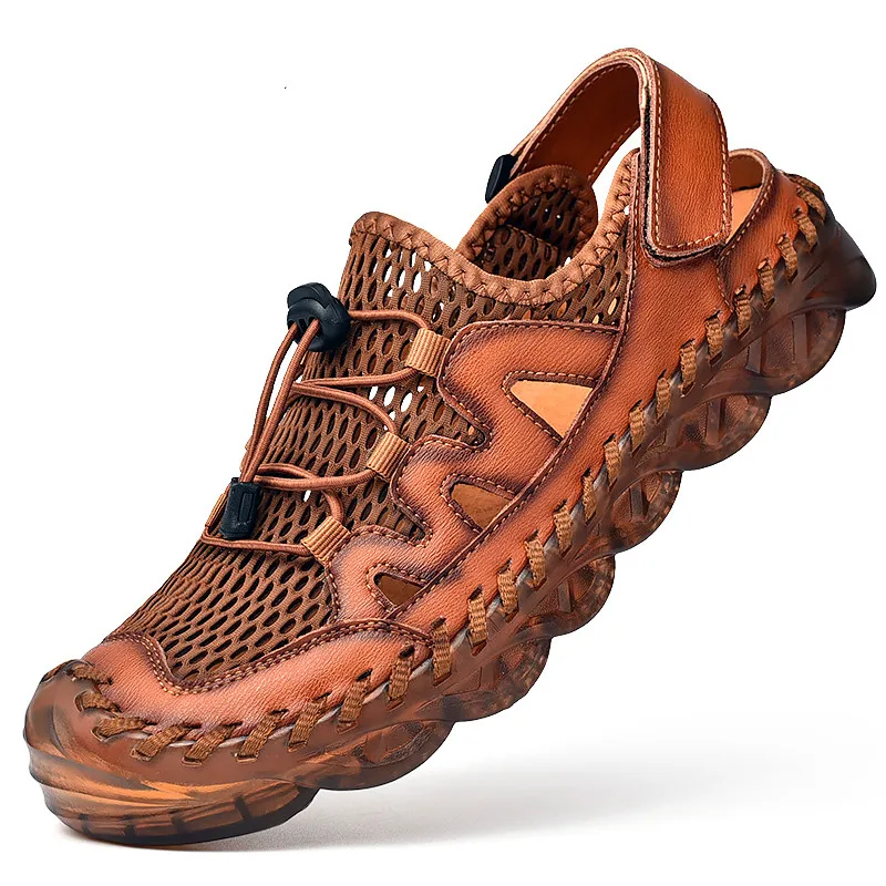 

Summer Genuine Leather Men's Sandals Handmade Classic Men Slippers Walking Beach Sandalias Outdoor Men Roman Sandals Size 38-46