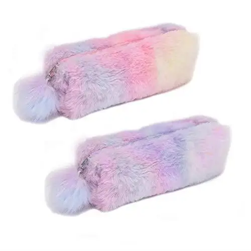 

Бренд: 2 шт., плюшевый Радужный футляр для ручек для девочек, пушистый пенал, милая Радужная ручка