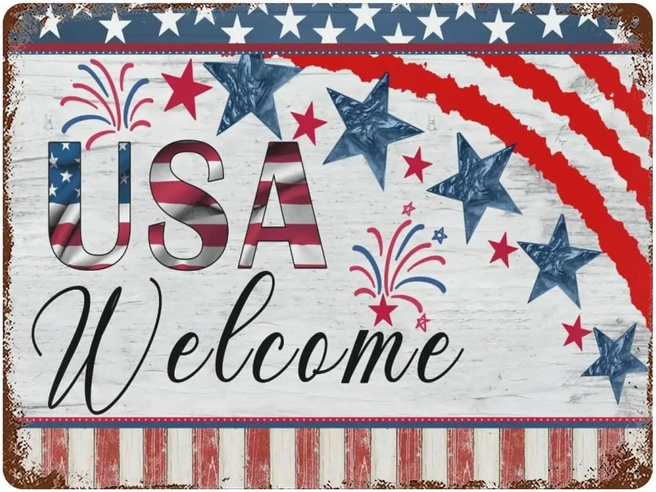 Оловянные знаки Добро пожаловать звезда красный темно-синий фейерверк