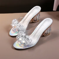 2021 new pvc jelly sandals women crystal peep toe high heels shoes crystal transparent heel sandals slippers pumps women shoes