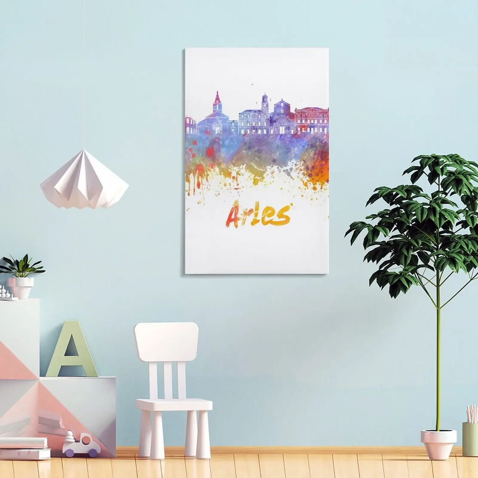 Печать на холсте &quotArles skyline in watercolor splatters&quot