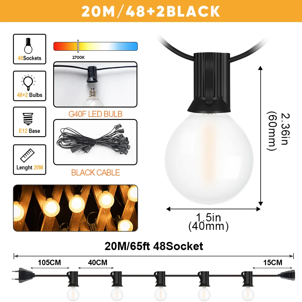 

Grensk светодиодные гирлянды E12 G40 теплый белый свет 10 метров 25 шаров