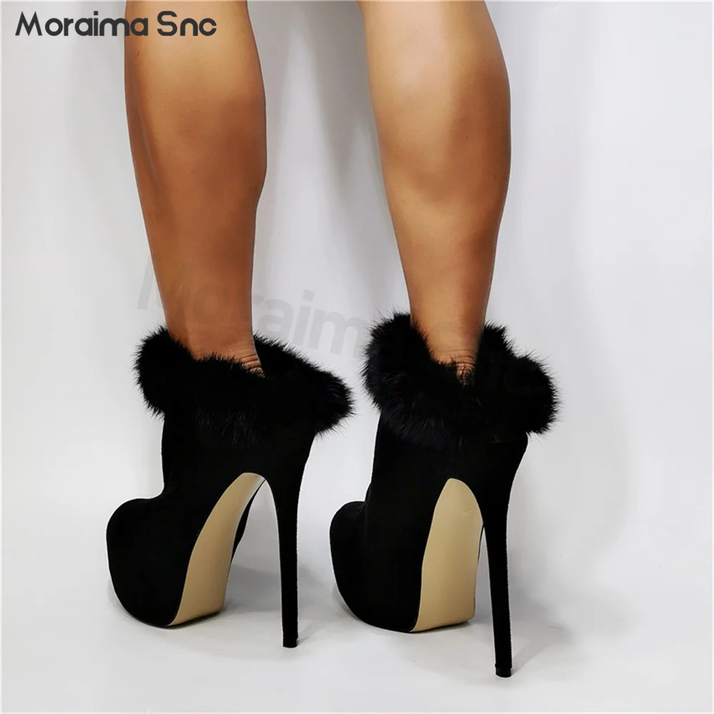 Solid Color Black Stiletto Heels Large Size Round Toe High Platform Women's Shoes Sexy Fashion Fashion Banquet Single Shoes