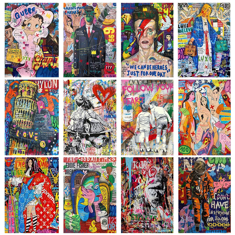 Уличное граффити абстрактное искусство Авангард гашион Холст плакат настенная живопись Печать картины Спальня Гостиная Декор роспись
