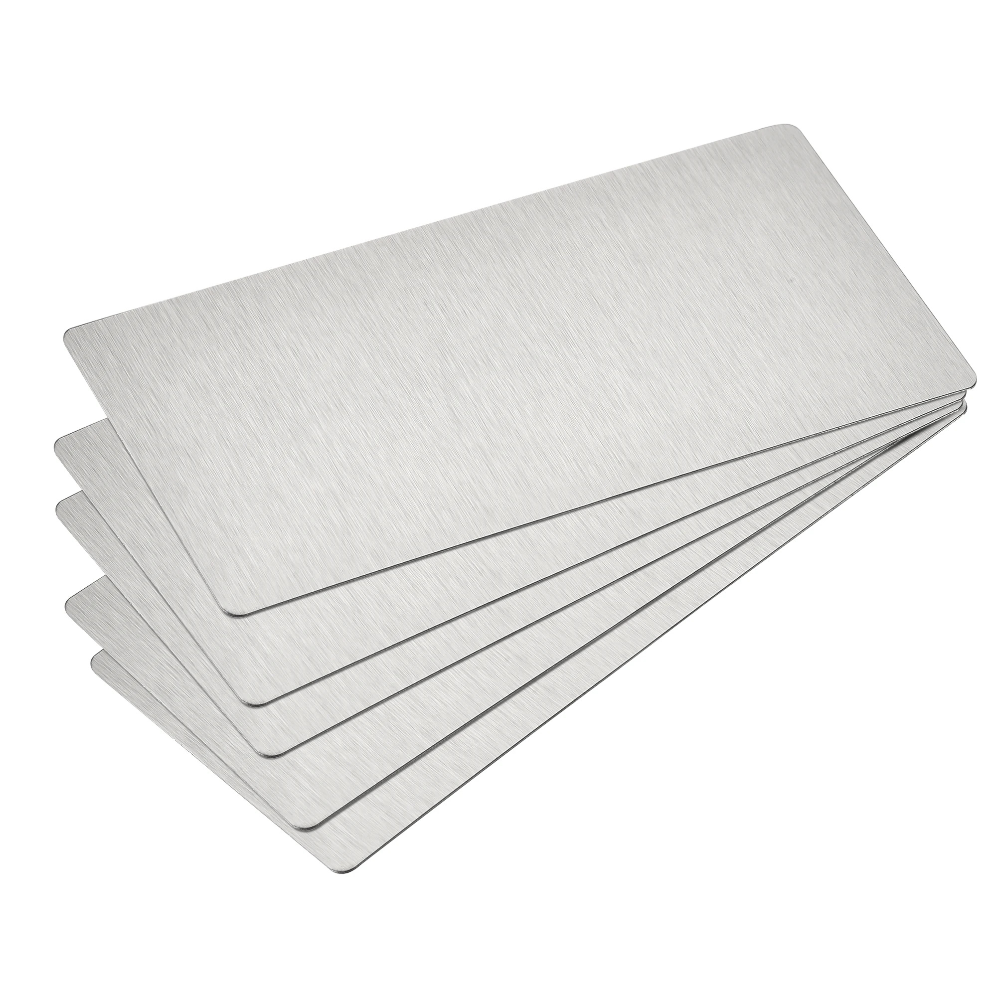 

Uxcell Blank Metal Card 100x50x0.4mm Plating 201 Stainless Steel Plate Silver Tone 5 Pcs for Laser Engraving