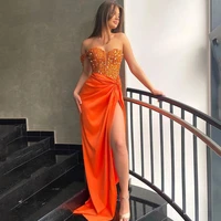 2022 new orange prom evening dresses sweetheart mermaid party dress sequines high split long cocktail gown vestidos de noche