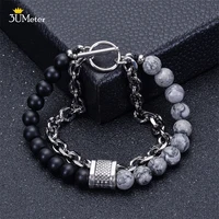 2022 new natural map stone mens beaded bracelet classic stainless steel bracelets ot buckle hip hop personality jewelry for man