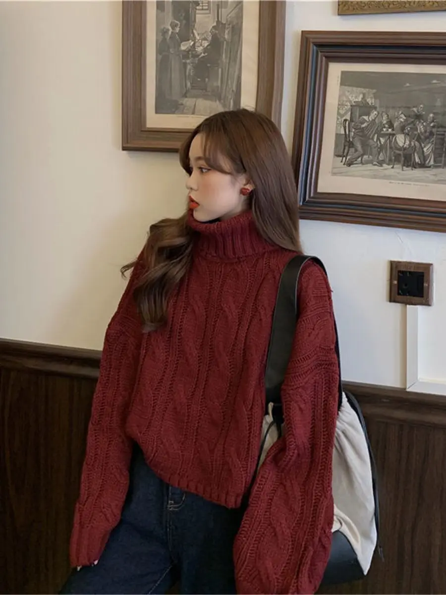 Кроп-Топ женский в стиле оверсайз пикантный вязаный свитер свободная водолазка