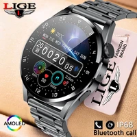 lige clock 2022 nfc smart watch wireless charging battery smartwatch bluetooth calling 360 amoled hd screen high hardness glass