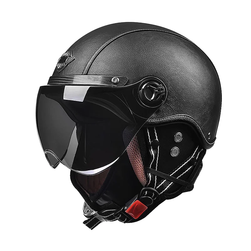 

Retro Leather Helmet Motorcycle German Helmets Four Seasons for Harley Vespa Cafe Racer Scooter With Retractable Sunglass Visor