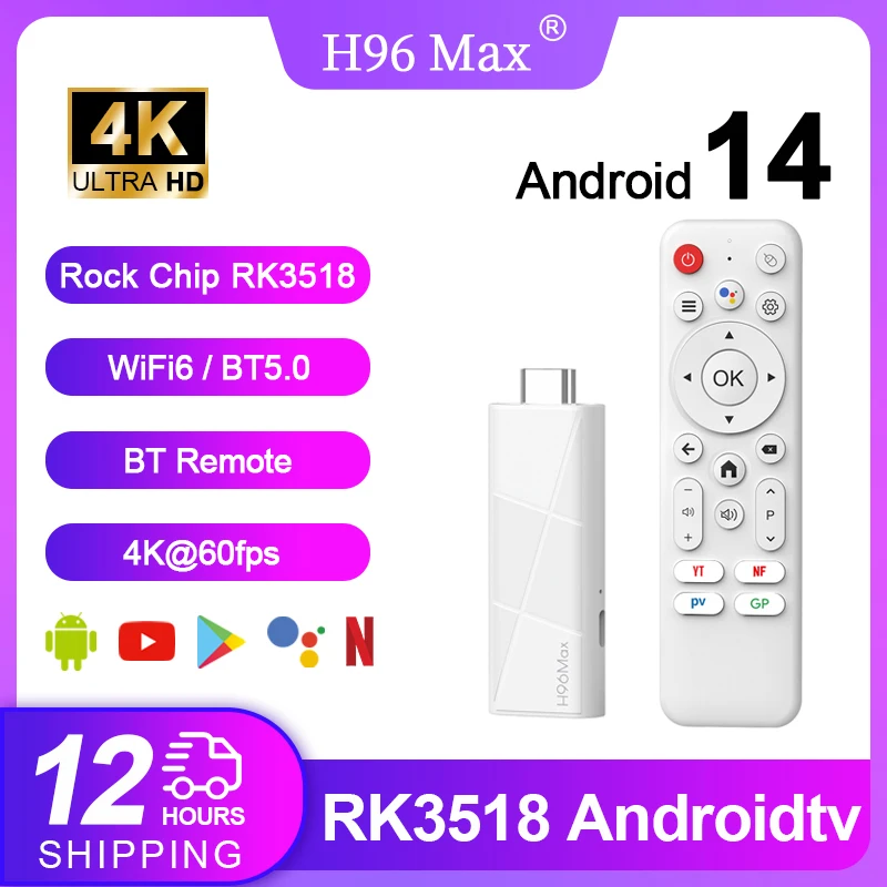 Фото H96 MAX RK3518 Android14 Smart mini TV stick Wifi6 BT5.4 4K HD 3D Четырехъядерный Ethernet Google Voice Assistant Медиаплеер ТВ-приставка №1