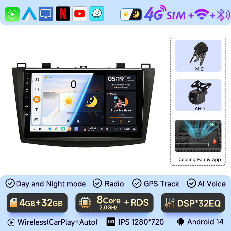 

Автомобильный радиоприемник JIUYIN 2 Din для Mazda 3 2009 2010 2011 2012 2013 Android 13 Мультимедийный плеер 4G GPS-навигация Carplay DVD головное устройство