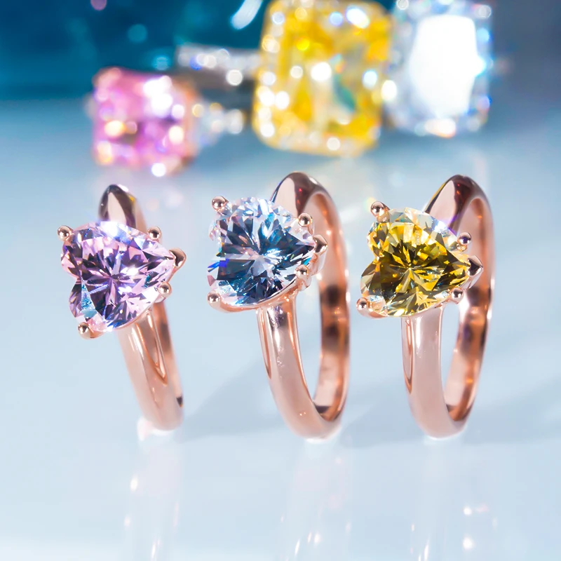 

Кольцо из стерлингового серебра с цирконием женское кольцо в форме сердца для свадебного предложения милый розовый желтый