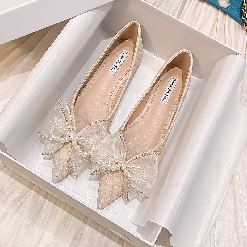 

Sandals 2022 Summer Women Satin Bow Pearl Decoration High Heels Woman Sandals Ladies Sexy Pumps Ladies Fashion Shoes Size 34-43