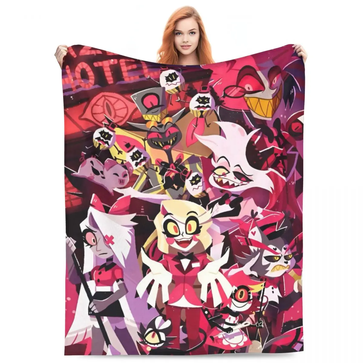 Черное комедийное одеяло H-HazbinHotels фланелевое супермягкое для постельного белья