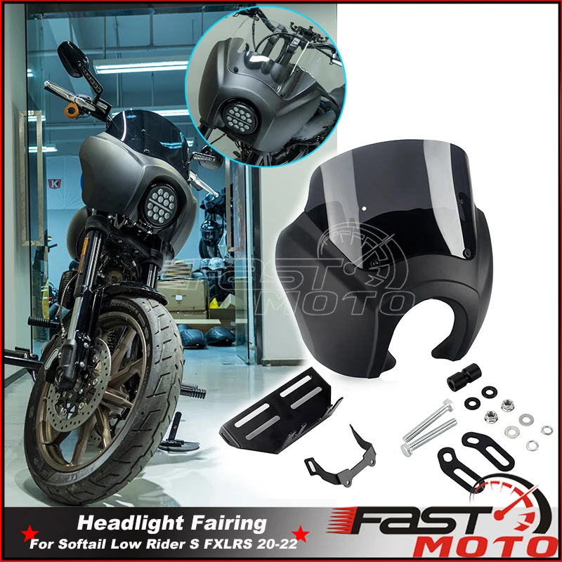 

For Harley Softail Low Rider S FXLRS 2020-2022 114 FXLRS Motorcycle Front Headlight Fairing with 9'' Windshield Cover Windscreen