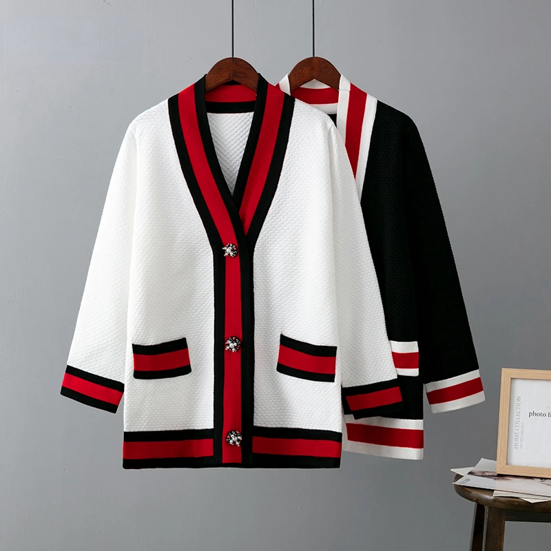 

Autumn Winter Sweater Long Sweater Cardigan Women V-Neck Long Sleeve Knitted Jackets Coats Sweater Female Elegant White Outwear