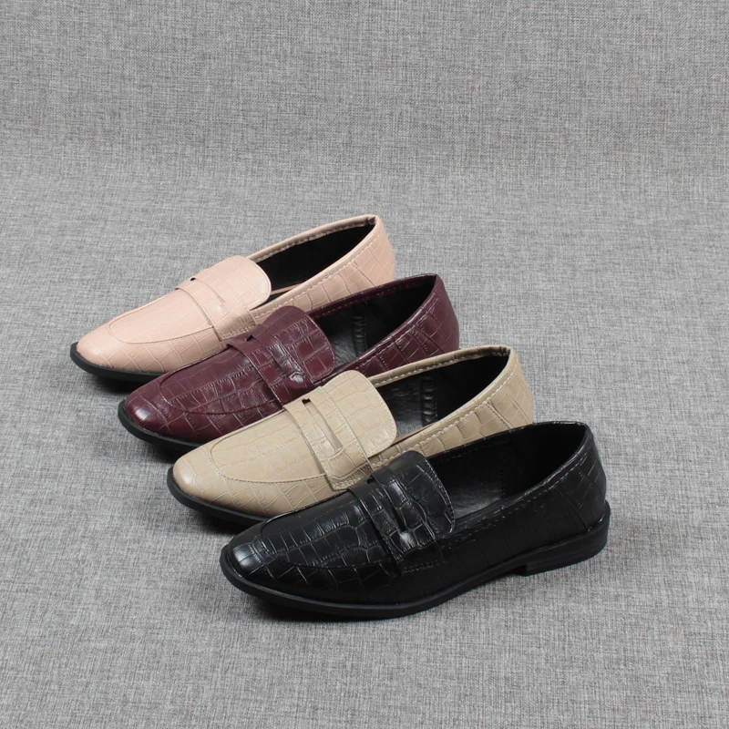 

All-Match Shoes Woman Flats Loafers With Fur Autumn British Style Soft Casual Female Sneakers Shallow Mouth Square Toe Dress Sli