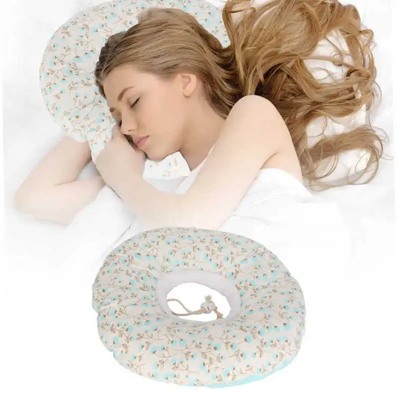 

Подушка для ушей из хлопка с принтом для снижения боли, дышащая, небесно-голубая, подушка для сна с отверстием