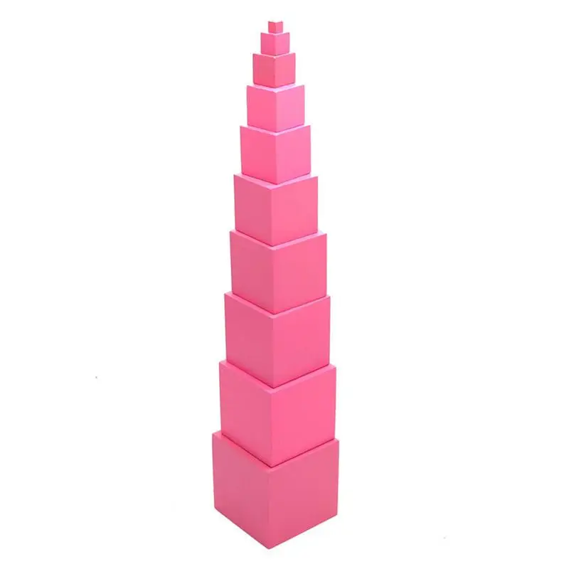 

Beech Pink Tower Instructional Pink Wood Block Stacking Tubes Montessori Sensory Attention Training Teaching Tool Intellectual