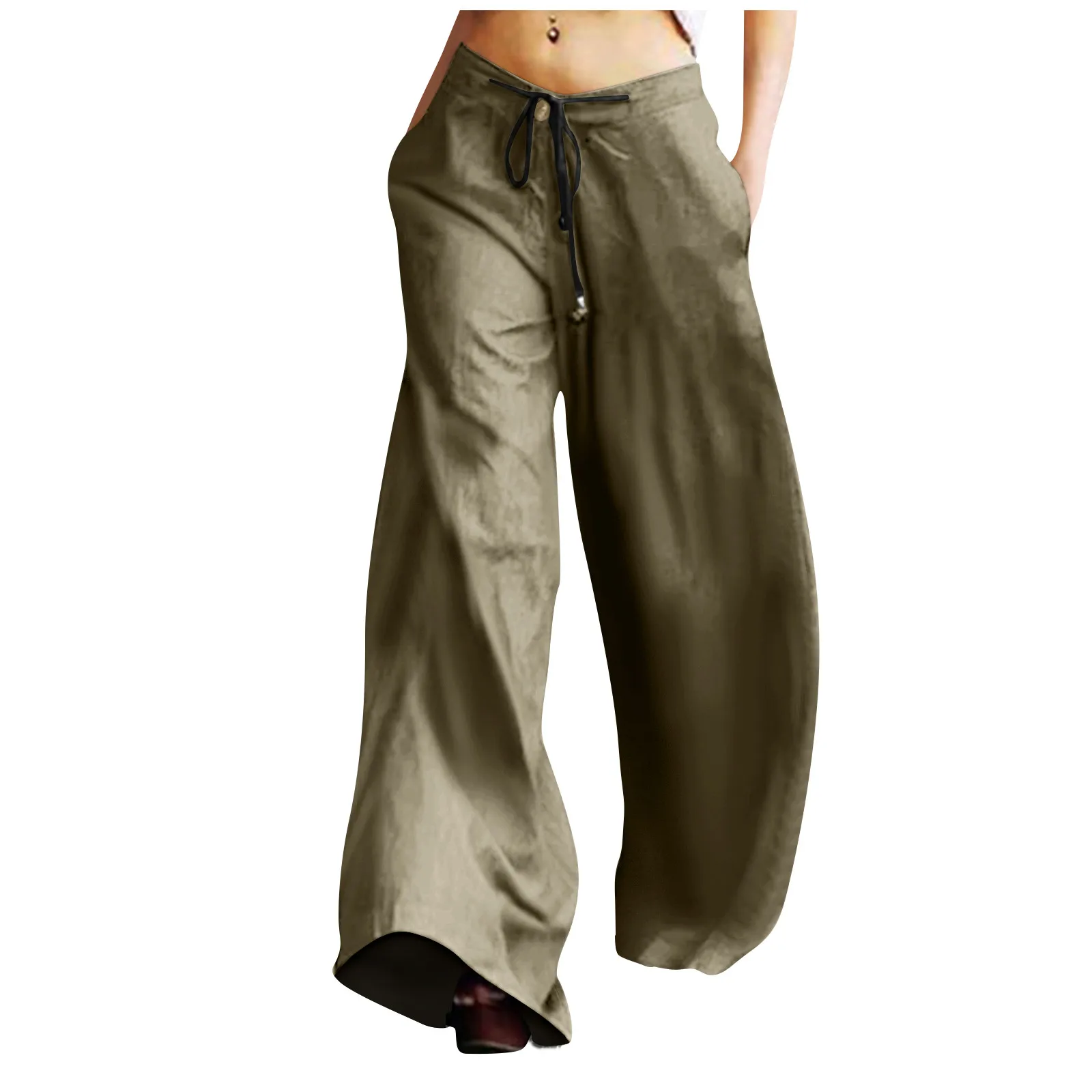 

Женские Модные Ретро повседневные свободные широкие штаны со шнуровкой однотонные спортивные штаны с карманами pantalones holgados mujer calça feminina