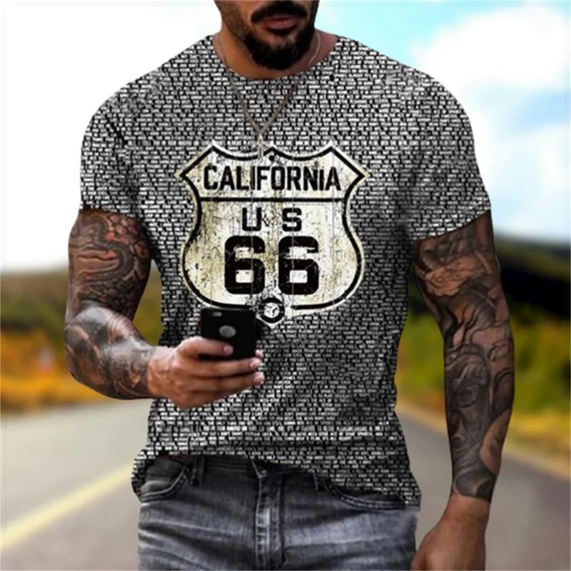 

Letters 3d Tshirt Men America Route 66 T Shirt Summer O-Neck Short Sleeve Vintage T Shirts Oversized Punk Rock Men's Clothing