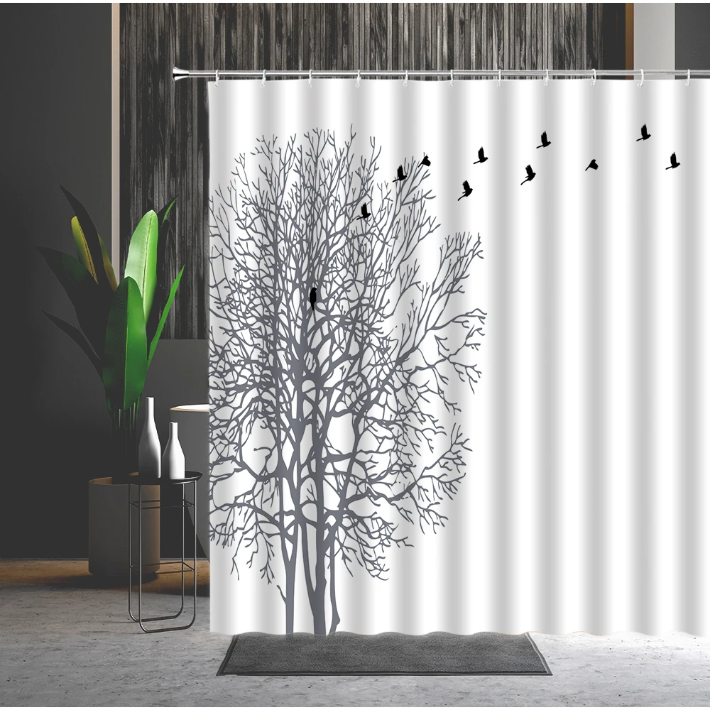 

Branch Wood Grain Pattern Natural Scenery 3D Printing Waterproof Shower Curtain Tree Bathroom Partition Bath Curtains With Hook
