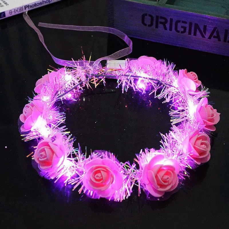 

10pcs LED Flower Crowns Headbands Light Up Glow Wreath for Women Garlands Birthday Beach Party Wedding Halloween Festival