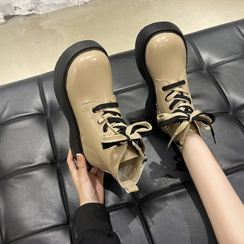 

2022 Lace Up Ankle Boots Women Autumn and Winter Short Boots Thick Sole Motorcycle Boots Short Boots Fashion Women Boots