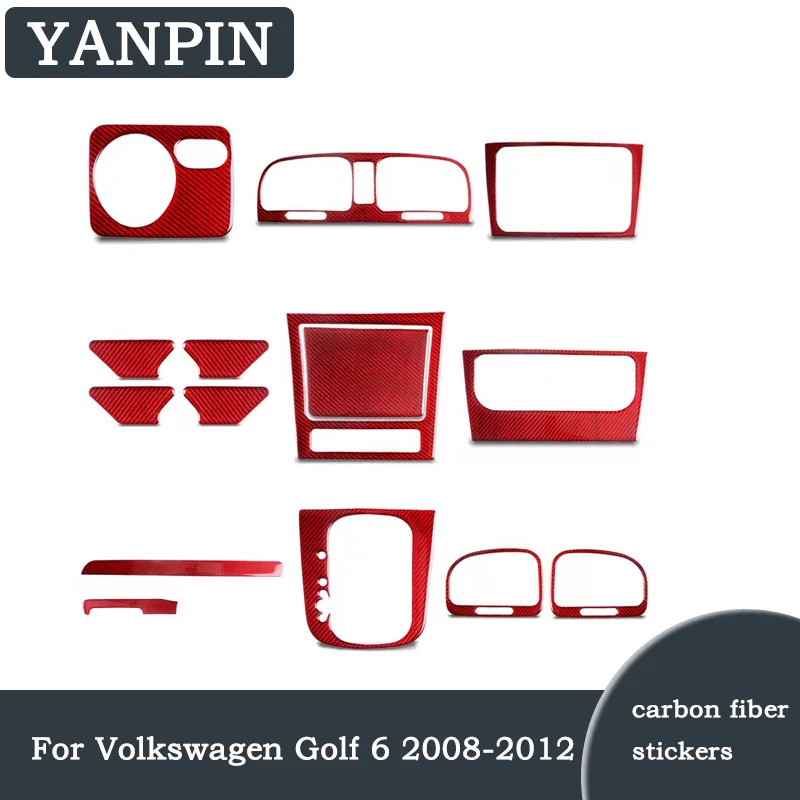 

Красные наклейки из углеродного волокна для Volkswagen Golf 6, 2008, 2009, 2010, 2011, 2012, декоративные аксессуары для салона автомобиля
