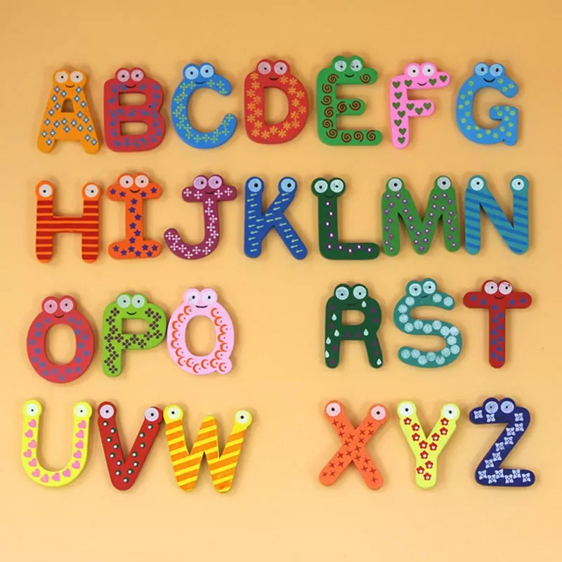 

Wooden Fridge Magnet 26 Alphabet Intelligence Development Toy Kids Children Sticker Classroom Office Whiteboard Gadget