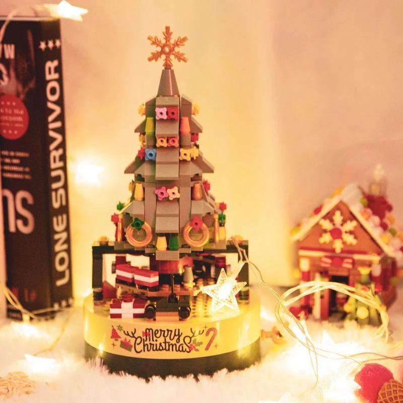 

Christmas Building Blocks Music Box With Light Shining Santa Claus Christmas Tree City Building Bricks Children's Birthday Gift
