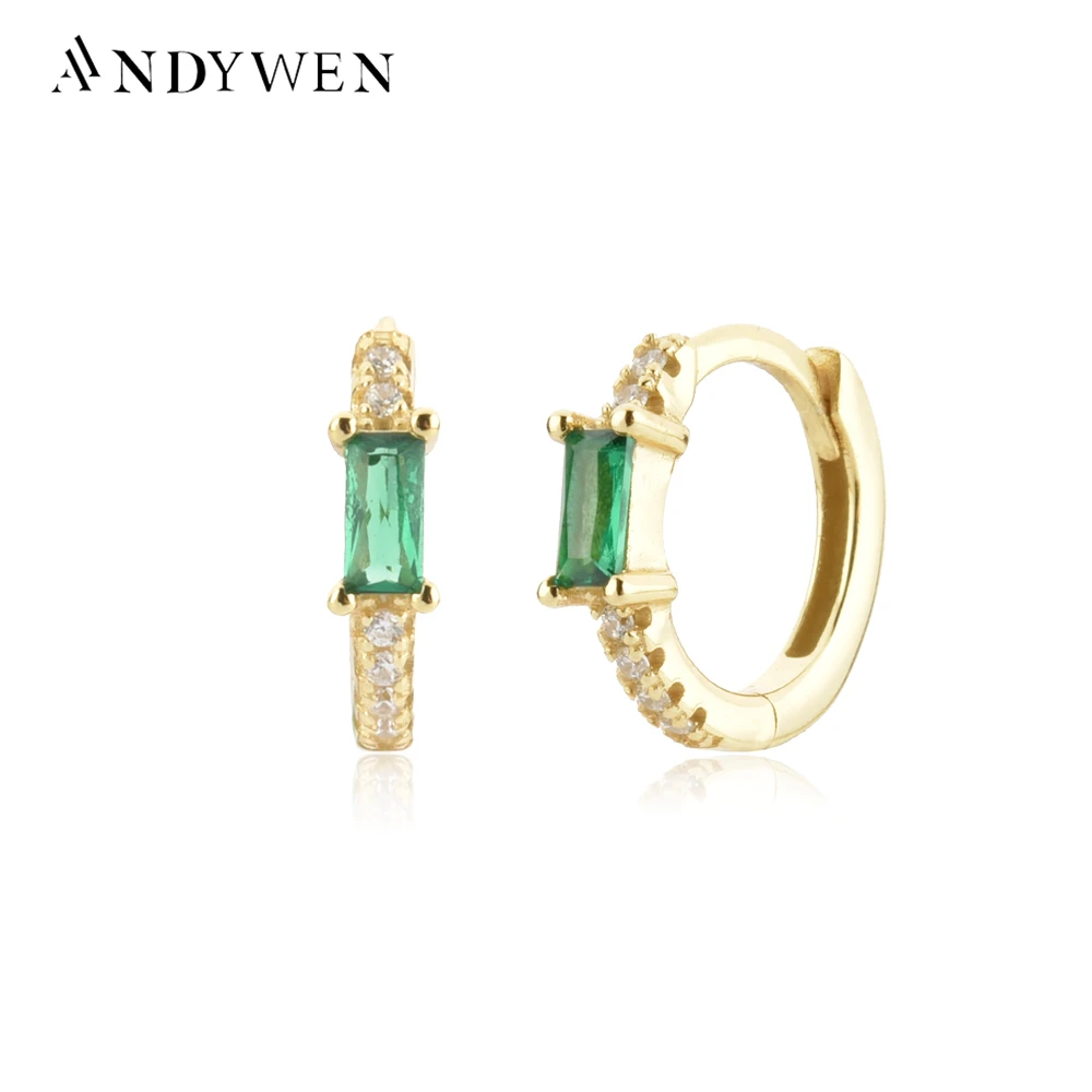 ANDYWEN 925 пробы серебряные золотые прозрачные зеленые бирюзовые циркониевые