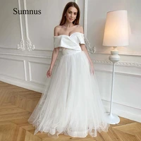 simple off the shoulder wedding dress satin v neck tulle a line bridal gown floor length wedding dress party gowns customize