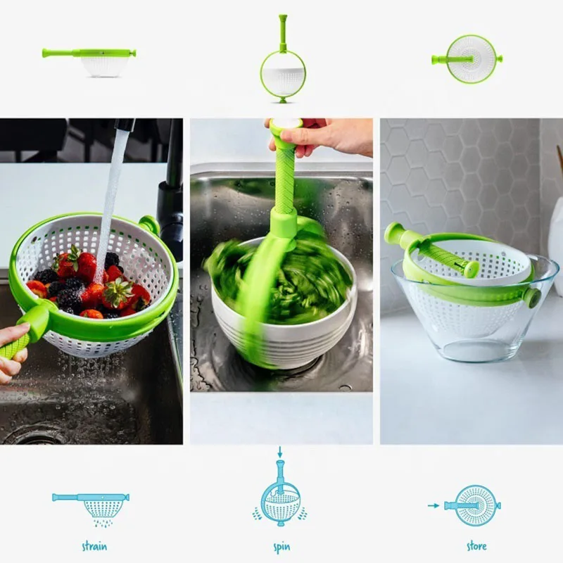 

Collapsible Salad Spinner Vegetable Fruit Drainer Non-Scratch Spinning Colander Rotate Water Drainer Basket Kitchen Strainer