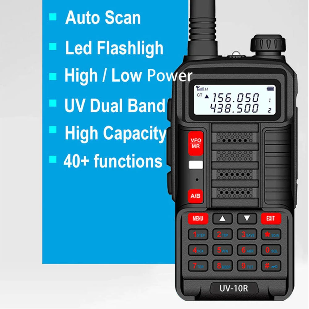 BaoFeng Walkie Talkie UV-10R V2 Two Way CB Radio Transmitter Long Range UV10R V2 128CH VHF UHF 136-174Mhz 400-520Mhz Dual Band