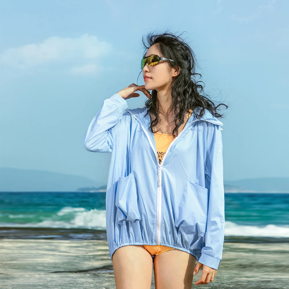 

Уличная одежда OhSunny для вождения, пляжа, защита от УФ-лучей, дышащая однотонная Свободная Толстовка С Карманами и длинным рукавом, солнцезащ...