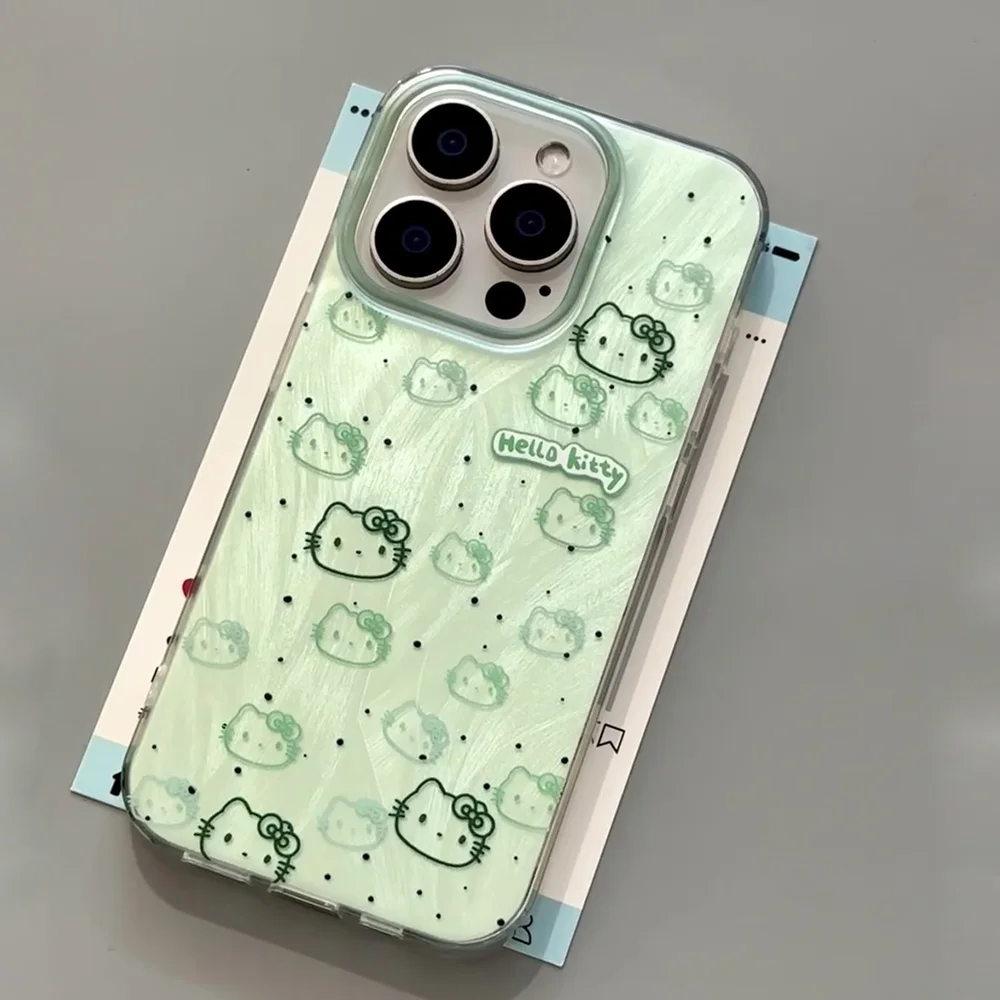 Мятно-зеленый милый чехол для телефона Hellokitty IPhone 16 15 14 Plus 13 12 11 Pro Max X Xs XR 8 7 Твердый