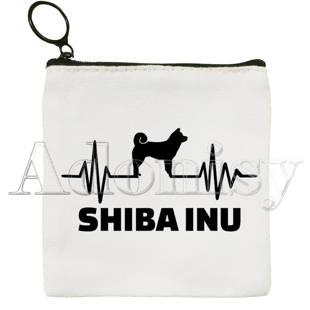 Shiba Inu Dog Japanese Print Funny Animal Cute Solid Color Canvas Coin Purse Small Fresh New Zipper Key Bag Hand Gift Bag