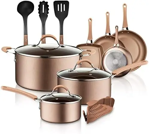 

Nonstick Cookware PTFE/PFOA/PFOS-Free Heat Resistant Lacquer Kitchen Ware Set w/Saucepan, Frying Pans, Cooking, Dutch Oven Pot,