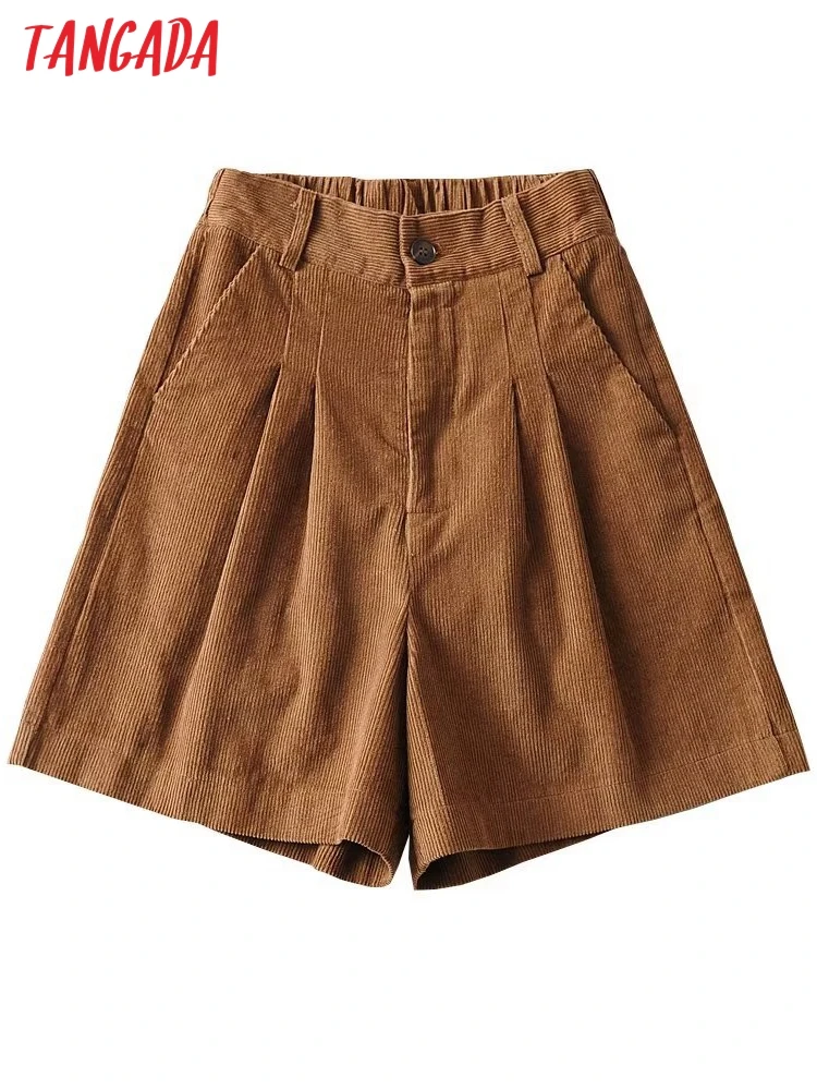 

Tangada Women Elegant Corduroy Buttons Shorts Pockets Female Retro Shorts 7H14