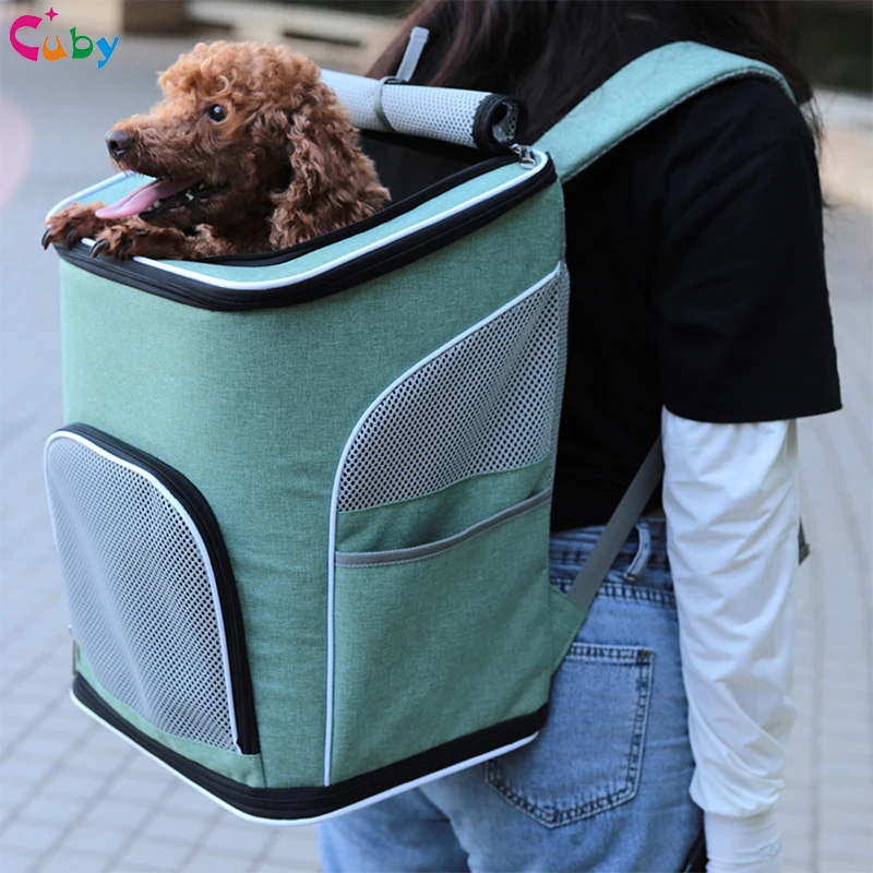 Bolsa de transporte para mascotas, mochila de doble hombro, transpirable, para cachorros, suministros de viaje