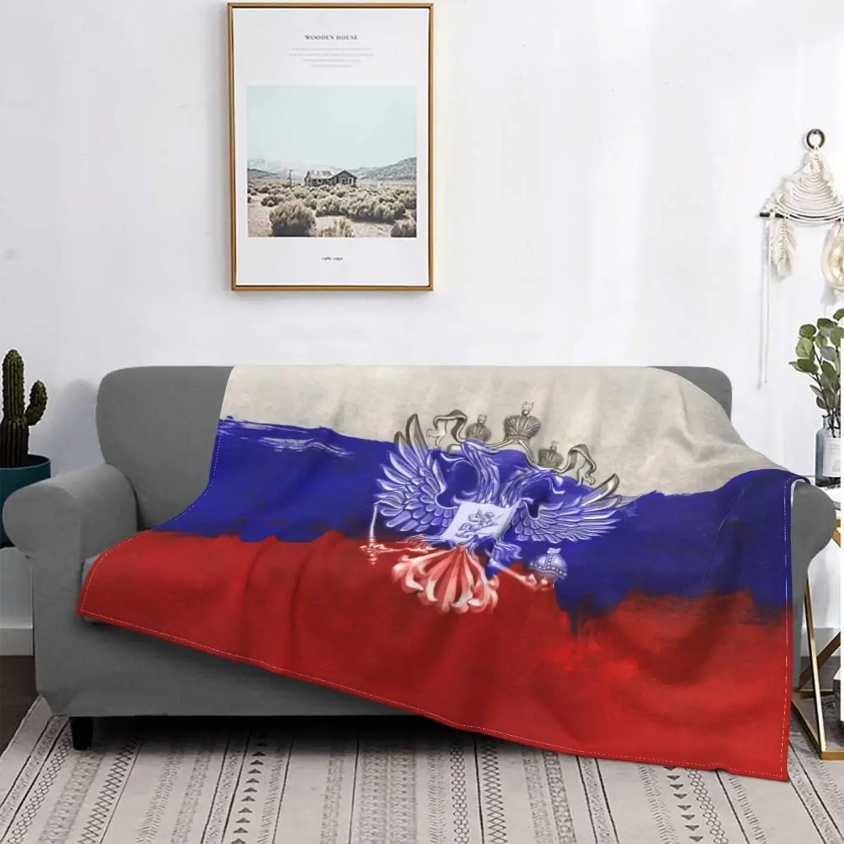 

Flag Of Russia Blankets Warm Flannel Russian Eagles Coat of Arms Throw Blanket for Bedding Couch Bedspread