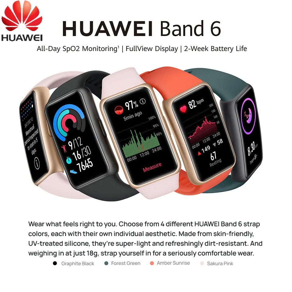 

Смарт-браслет Huawei Band 6, экран 1,47 дюйма, пульсометр, мониторинг сна