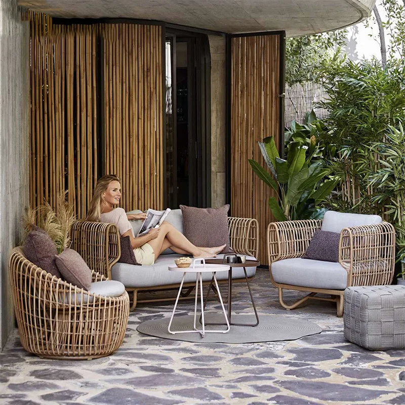 

Southeast Asia outdoor rattan sofa homestay style furniture sunscreen courtyard leisure waterproof Indonesia outdoor