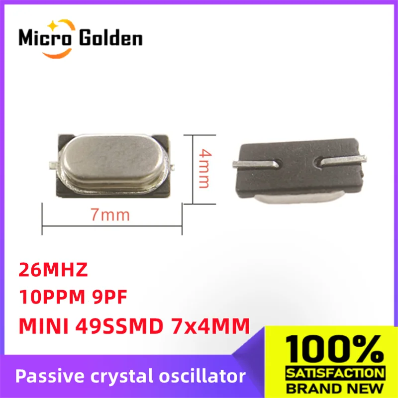 (10 шт.) 26M MINI 49SSMD 26 МГц 26,000 МГц 7x4 мм пассивный кварцевый Кварцевый резонатор 10 стр./мин 9 ПФ 2 контакта
