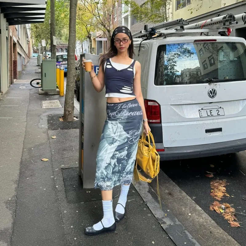 Женская длинная облегающая юбка с принтом ангела