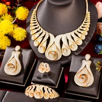 missvikki shiny full cz blooming gold rose flowers pendant jewelry sets 4pcs bangle earrings necklace ring women wedding jewelry