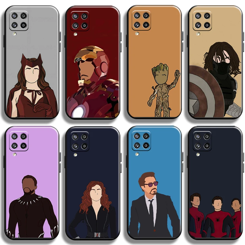 

Marvel Cartoon Avengers Phone Case For Samsung Galaxy M12 Black Carcasa Funda Full Protection Liquid Silicon Cover Back Shell